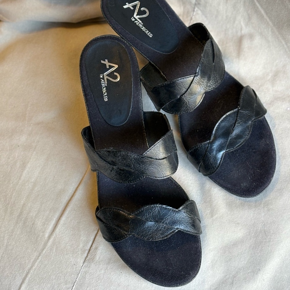 Black A2 by Aerosoles size 8.5 dressy slip on sandals
